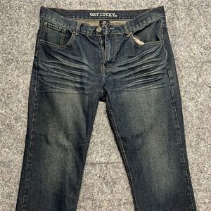 Get‎ Lucky Mens Dark Wash Straight Leg Jeans 38x32 Creased